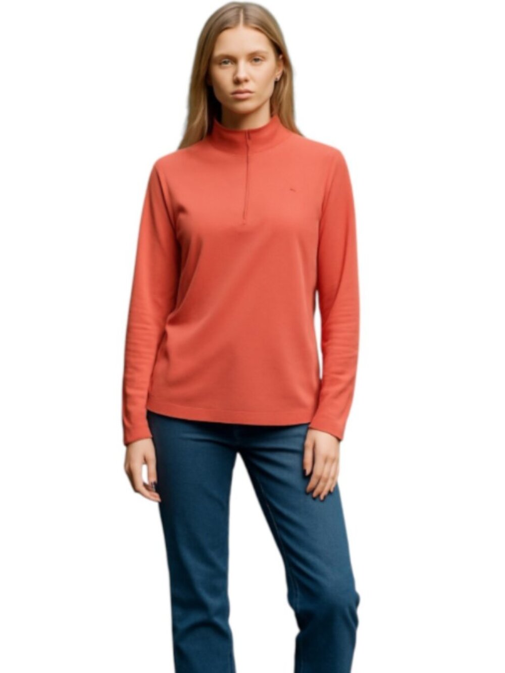 Bold Spirit Small Coral Red Athletic Pullover Top V-Neck Ruched Lined Collar